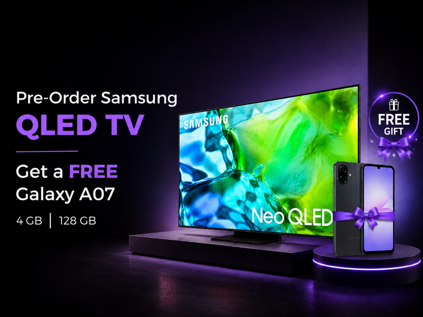 Pre-order - Samsung Neo QLED TV - 55" - QN80H + FREE Galaxy A07 4G 4GB/128GB